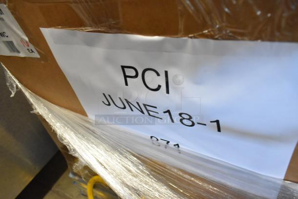 Four brand new boxes of toner labeled "PCI JUNE18-1." Visible packaging with slight scratches and dents.