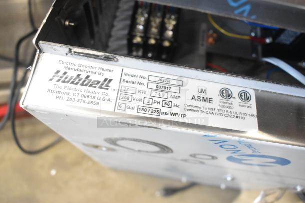 BRAND NEW SCRATCH AND DENT Hubbell J627R Stainless Steel Water Booster Heater, 208V, 3 Phase. Tags show model and specs.