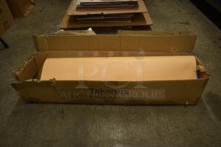 Damaged box containing Takerers 32x32 inch photo studio light box, visible wear on packaging.