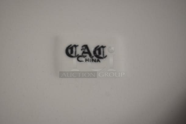 Close-up of CAC China mark on porcelain, indicating manufacturer. White background, clear black lettering, in good condition.
