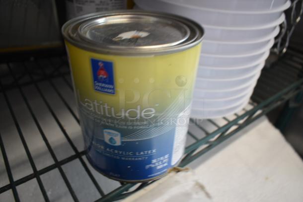 Sherwin-Williams Latitude exterior acrylic latex paint can, 1 gallon, suitable for extreme conditions, new condition.