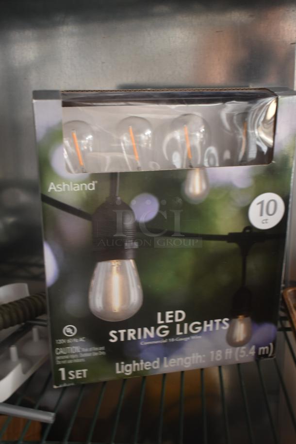 Box of Ashland LED string lights, 10 count, 18 ft length, new condition with packaging.