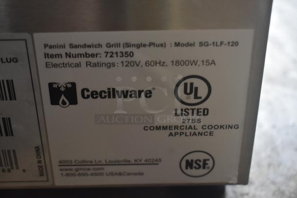 Cecilware Panini Sandwich Grill, Model SG-1LF-120, UL listed, 120V, 1800W, 15A, Item 721350, NSF certified.