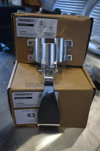 Regency knee pedal valve with chrome finish, mounted on box. Label indicates model #600KNEEVALVE, new condition.