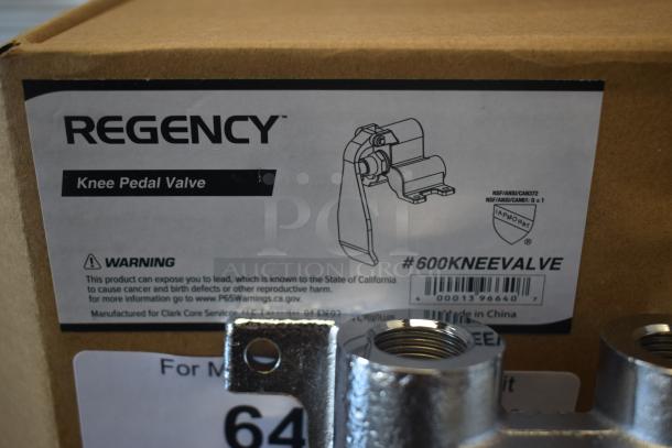 Regency Knee Pedal Valve, model #600KNEEVALVE. New in box with illustration, warning label for lead exposure.