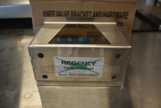 Regency stainless steel knee valve bracket, model 600HSMKVBRKT, boxed with hardware. New condition.