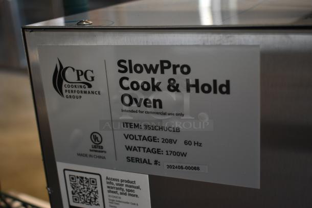 CPG SlowPro Cook & Hold Oven, commercial use, 208V, 1700W, item #351CHUC1B, serial #202405-00068, UL listed.
