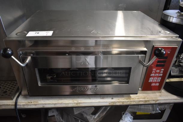 Avantco countertop pizza oven, stainless steel, dual control knobs, LED display, model shows slight surface wear, item tag 78.