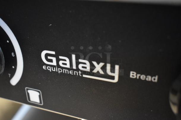 Close-up of a Galaxy Equipment bread machine dial, showing settings and logo, in good condition.