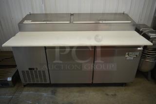 Avantco Stainless Steel Commercial Pizza Prep Table on Commercial Casters. 115 Volts, 1 Phase. - Item #1191865