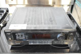 Sony STR-D550Z FM/AM receiver, black, with audio/video controls. Condition shows signs of wear. Label reads "127 QTY."