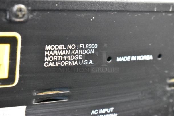 Harman Kardon FL8300 device labeling, showing model number and origin as made in Korea, Northridge, California U.S.A.