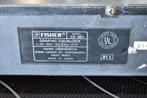Fisher EQ-867 Graphic Equalizer, 120V, 12W, Model label with UL certification, made in Japan, minor wear visible.