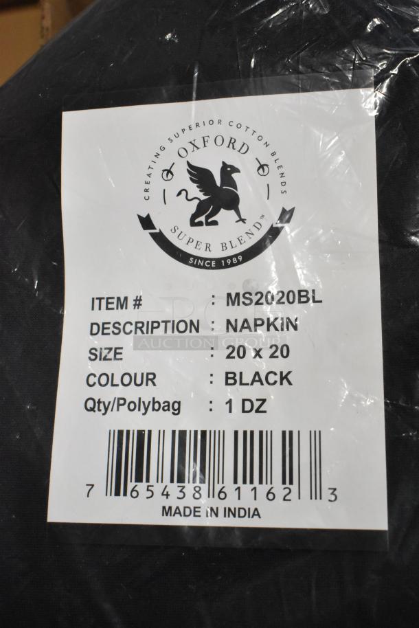 Black Oxford napkin, item #MS2020BL, size 20x20 inches, 1 dozen per polybag, made in India.