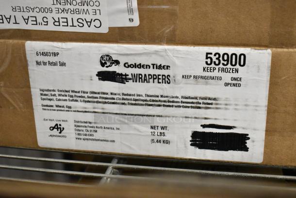 Golden Tiger Wrappers, 12 lbs box. Contains wheat and egg. Keep frozen. Not for retail sale. Distributed by Ajinomoto Foods.