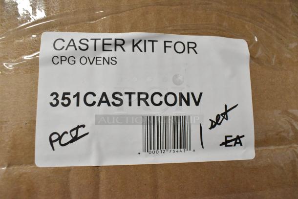 Caster kit for CPG ovens, model 351CASTRCONV, labeled as "1 set," in original packaging.