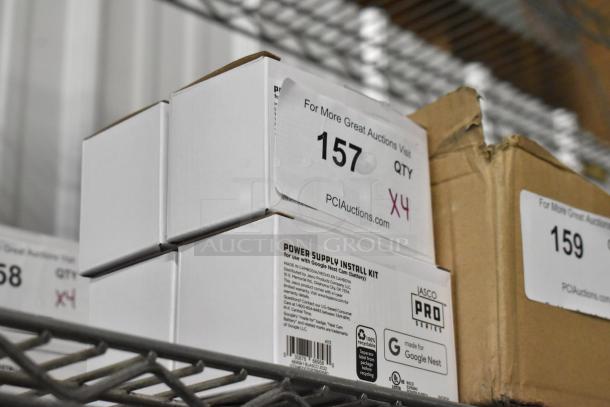 Jasco Pro Series Power Supply Install Kit box for Google Nest Cam, boxed condition, quantity label indicating 4 units.