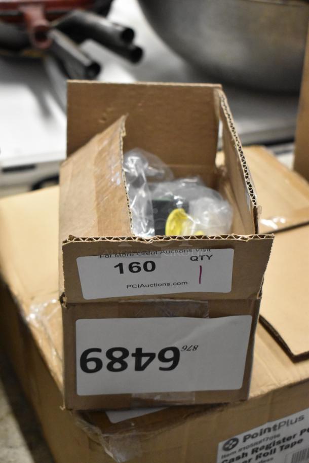 Open cardboard box with auction labels, item 160, containing wrapped components. Quantity 1. Auction site: PCIAuctions.com.