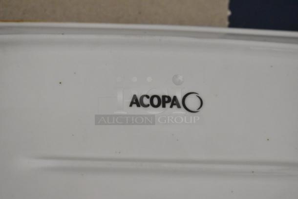 White Acopa plate with black logo, minimal markings, slight signs of wear. Ideal for collectors or everyday use.