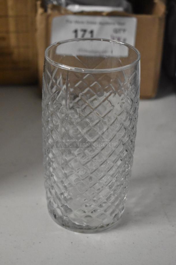Crystal drinking glass with diamond pattern, excellent condition. Suitable for decor or functional use.