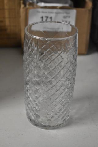 Crystal drinking glass with diamond pattern, excellent condition. Suitable for decor or functional use.