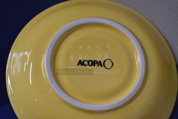 Yellow Acopa ceramic plate base with brand logo. Plate is glossy and in excellent condition.