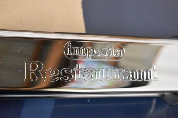 Chrome pasta machine with "Imperia Restaurant" embossed, indicating brand and commercial use, in excellent condition.