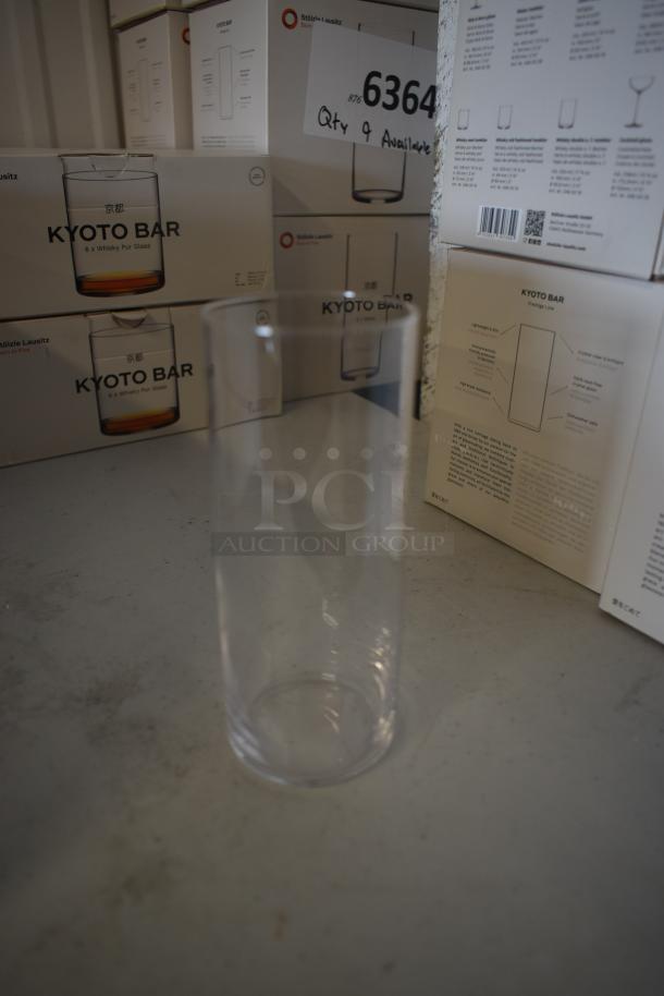 Stölzle Lausitz Kyoto Bar glass, clear, 6 in a box, premium quality. Boxes indicate stock available, label reads "Qty 4 Available."