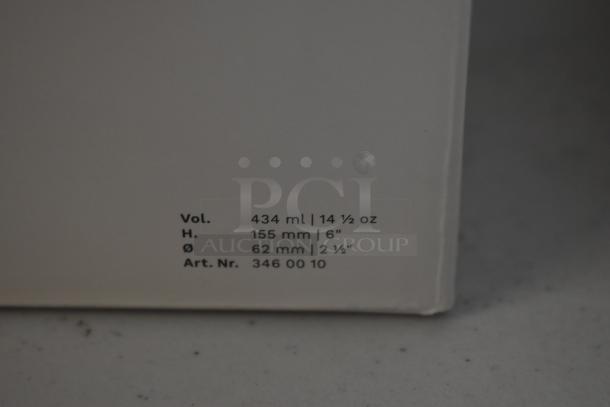 White box with black text indicating volume 434 ml, height 155 mm, diameter 62 mm, and article number 346 00 10.