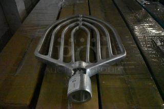 Metal rake head, silver, unused condition, large tines for efficient raking. Label reads “QTY: 1”.