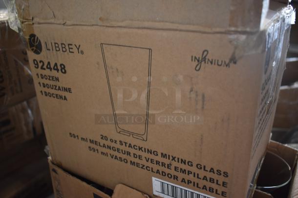 Box of Libbey 20 oz stacking mixing glasses, model 92448, contains 1 dozen. Marked "Infinium."