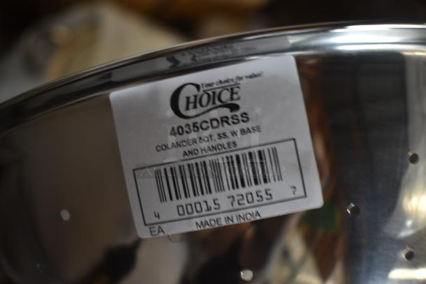 Choice stainless steel colander with handles, item number 4035CDRSS, made in India, new condition.