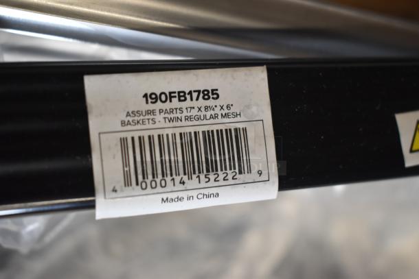 Label on metal rod, "190FB1785 Assure Parts 17” x 8¼” x 6” Baskets - Twin Regular Mesh." Barcode and "Made in China."
