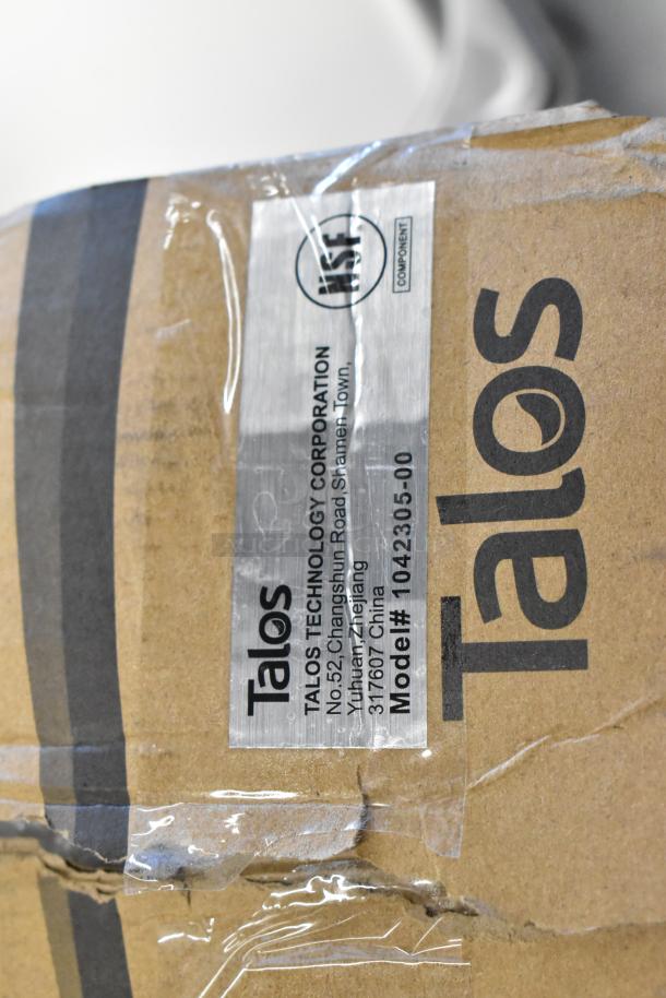 Cardboard package with Talos Technology Corporation label, indicating model number 1042305-00, located in Zhejiang, China.