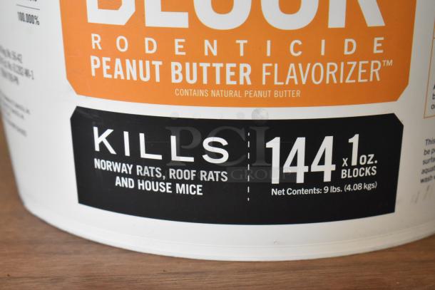 Rodenticide peanut butter flavor, kills Norway rats, roof rats, house mice. Contains 144 one-ounce blocks, net weight 9 lbs.