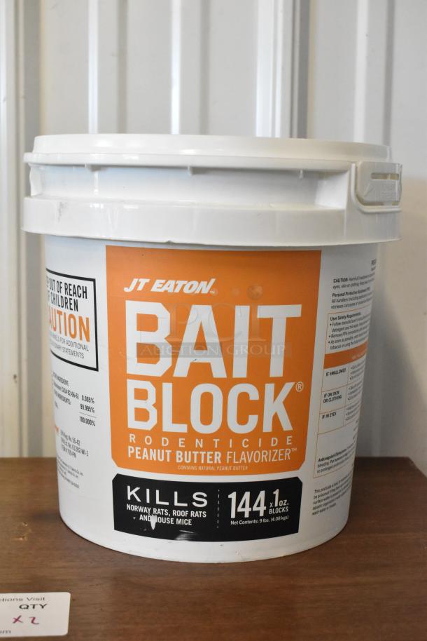 JT Eaton Bait Block Rodenticide, peanut butter flavor, 144 one-ounce blocks, kills rats and mice, in a 9 lb. bucket.