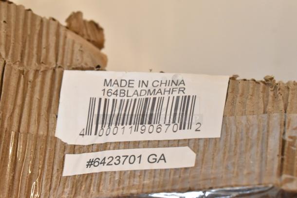 Cardboard box with "Made in China" label, barcode, and '#6423701 GA'. Model 164BLADMAHFR. Worn condition.