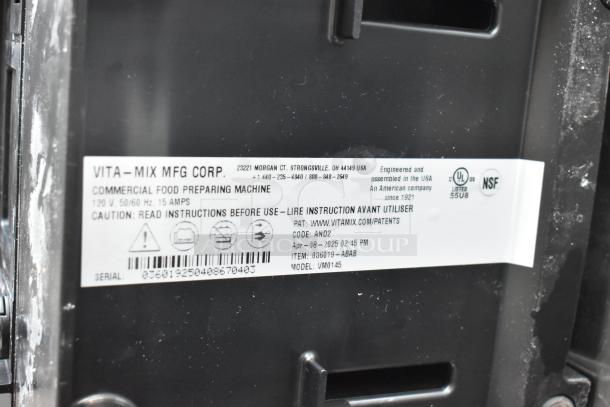 Vita-Mix commercial food preparer, Model VM0145, 120V, 15 Amps, UL and NSF listed, serial 03601925408670493.