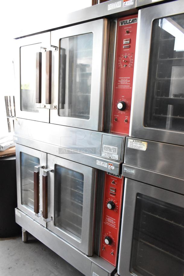 Vulcan double convection oven with glass doors, stainless steel exterior, red control panel, and visible control dials.