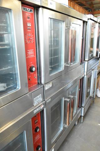 Commercial Vulcan double deck convection ovens, stainless steel, glass doors, good condition, visible control panel, model tags.