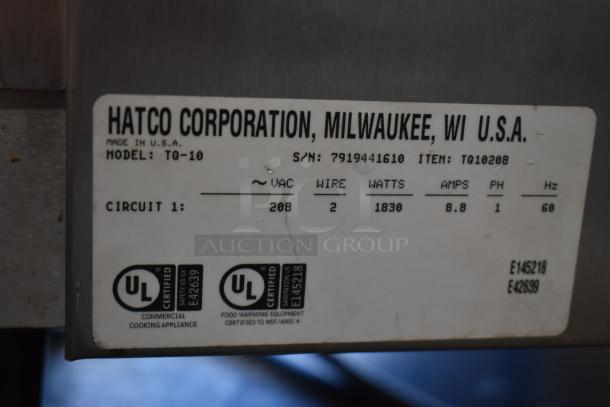 Sticker on Hatco Corporation appliance, model TQ-10, 1830 watts, UL certified, made in USA.