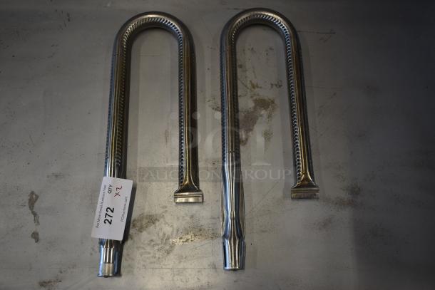 Two U-shaped stainless steel heating elements with perforated design, tagged "272" for auction identification.
