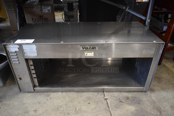 Vulcan stainless steel warmer, model with shelf, industrial grade. Shows minor wear, includes safety label and item tag #275.