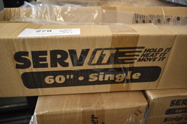Cardboard box labeled "SERVIT 60” Single" with "Hold It, Heat It, Move It" slogan, packaged in original condition.