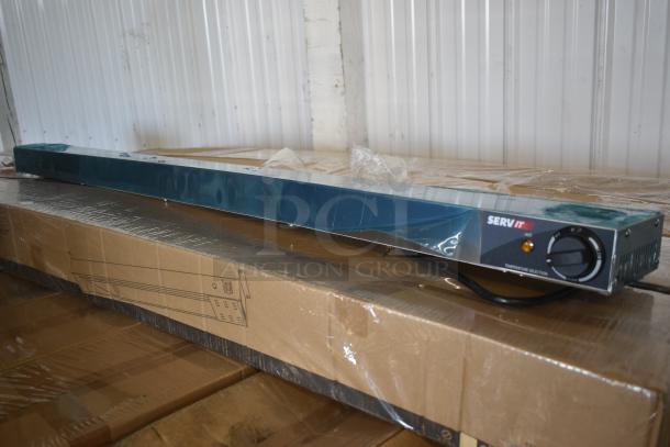 SERV-IT infrared strip heater, stainless steel, temperature control, new condition, on cardboard packaging.