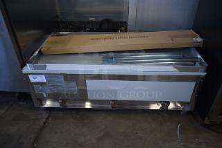 Commercial stainless steel food warmer with cutting board shelf, four controls, and item label. Auction tag 301 visible.