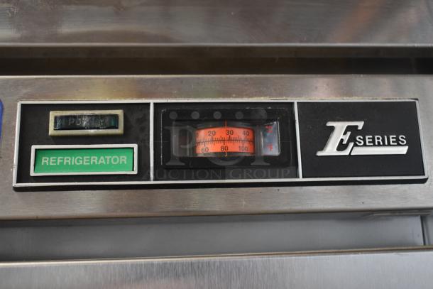 E Series refrigerator control panel with temperature gauge in Celsius and Fahrenheit, and power indicator.