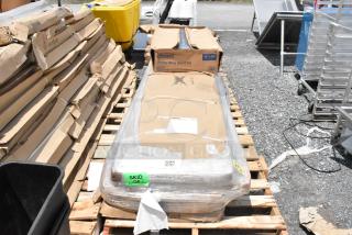 Steelton Utility Wire Shelf Kit, 24"x48", in original packaging on pallet. Box shows minor wear. “Skid 1 of 2” label visible.