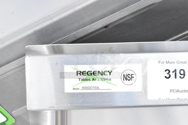 Regency stainless steel table, Model 600DDT60L, NSF-certified, visible label and lot number 319.