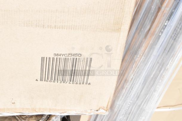 Cardboard box with barcode 400012740886 and code 384YCZ34SQ, wrapped in clear plastic, indicating new, unused condition.